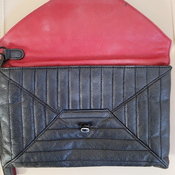 L.A.M.B. Clutch Black Leather Envelope Bag Wristlet Quilted